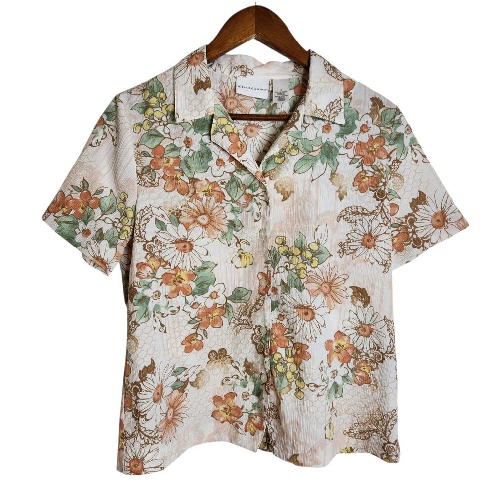 Alfred Dunner Women Size 8 Floral Print Button Up Short Sleeve Shirt Cottagecore